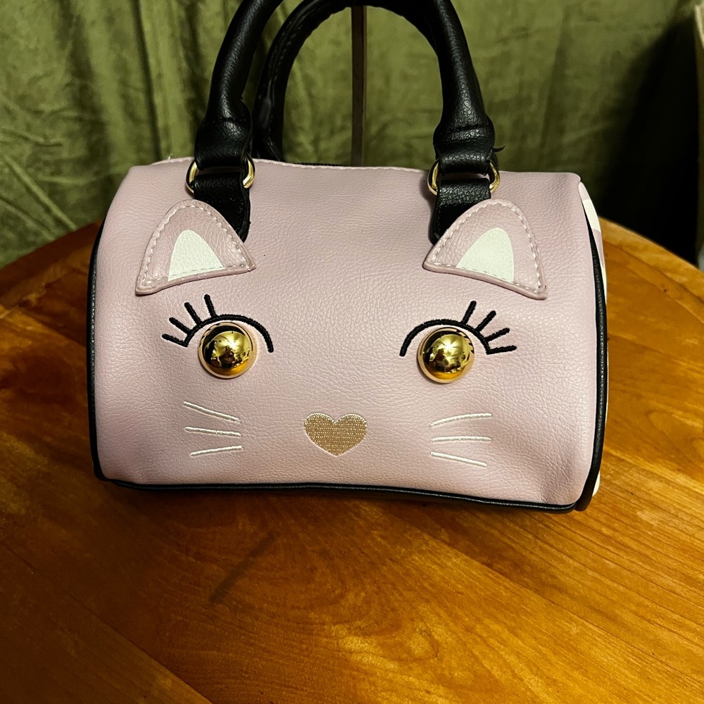 Betsey Johnson Blush Pink Cat Face Mini Barrel Satchel Handbag